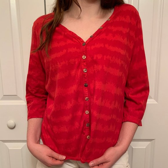 Red Cotton Button Down - Picture 2 of 4